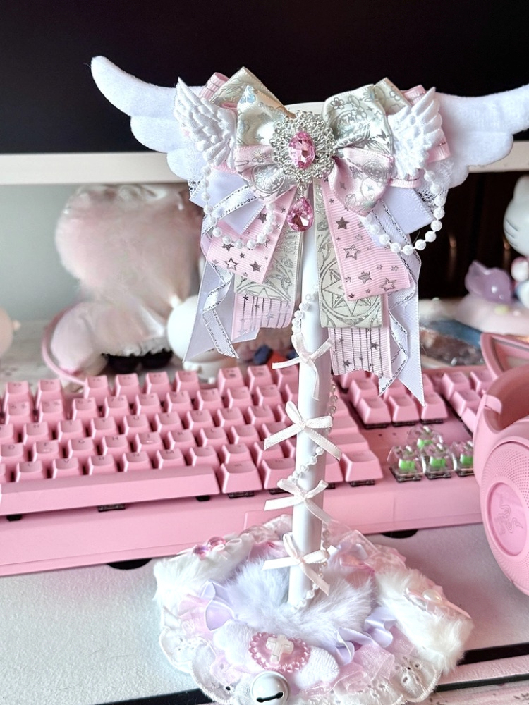 Headphone Stand Desk - Cute Lace Headphone Stand Pink White